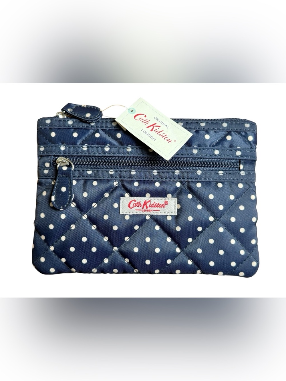 Cath Kidston Navy and White Polka Dot Quilted Cosmetic Pouch